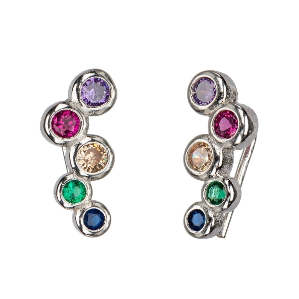 Sterling Silver Multi Colored Cubic Zirconia Threader Earrings